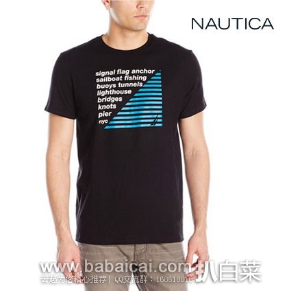 NAUTICA 诺帝卡  List Graphic 男士 纯棉短袖T恤  现特价$15.99