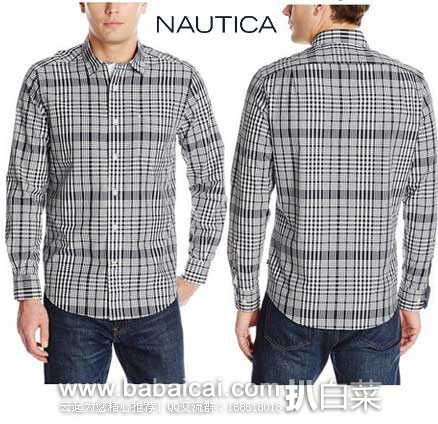 Nautica 诺帝卡 Navy Plaid 男款 纯棉经典条格纹长袖衬衫 现特价$13.32