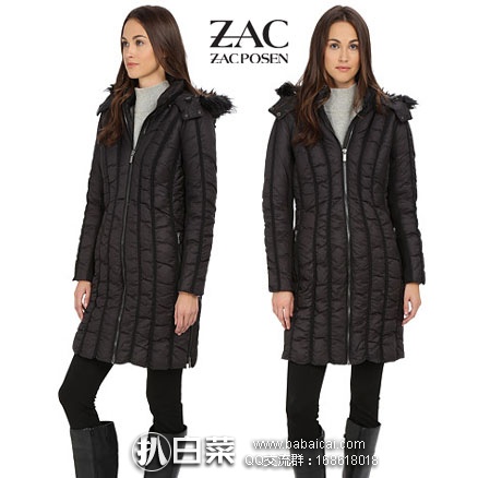 6PM：ZAC Zac Posen 扎克·珀森 女士中长款羽绒服 原价$338，现降至2.5折 $84.49