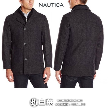 Nautica 诺帝卡 男士 单排扣V领羊毛外套 （原价$250，现降至$64.99），网络星期一7折后$45.49