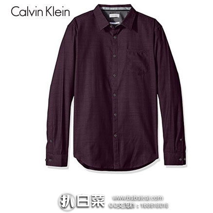 Calvin Klein 男士 Slim Fit 细纹格子纯棉长袖衬衫 原价$80，现降至1.9折 $15.22