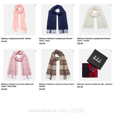 THE HUT:Barbour 巴伯尔 多款男女士纯羔羊毛、羊绒围巾 额外65折 降至新低£14.91起,凑单免费直邮到手¥132