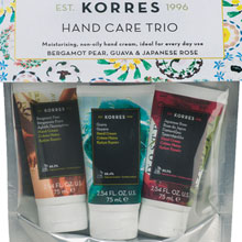 Feelunique中文网：Korres 珂诺诗 护手霜三件套装 75ml*3（玫瑰+香梨+番石榴）£13.5，凑单免费直邮到手￥120