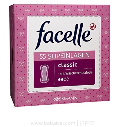 德国保镖大药房：Facelle 菲思乐 经典款2滴水护垫 155mm*55片 特价€1.76，凑单直邮包邮到手仅￥14