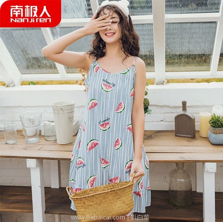 淘宝网Taobao:南极人 女士 纯棉小清新印花吊带睡裙 多种款式可选,现价¥39,领取¥15优惠券,券后实付¥24包邮