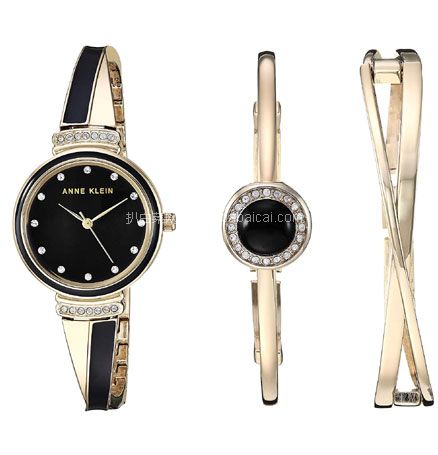 亚马逊海外购:Anne Klein 安妮·克莱恩 AK/3292BKST 施华洛世奇水晶 女士手镯手表套装 降至¥233.67,免费直邮含税到手¥254.93