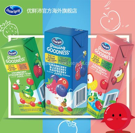 天猫商城：美国进口OceanSpray 优鲜沛 儿童复合果汁 200ml*8盒  现￥64.96，叠加￥40优惠券，券后￥24.96元包邮包税