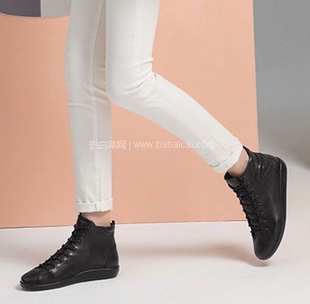 反季低价!ECCO 爱步 Soft 2.0 柔酷2号 女士真皮系带高帮休闲鞋,直邮含税到手¥521.74