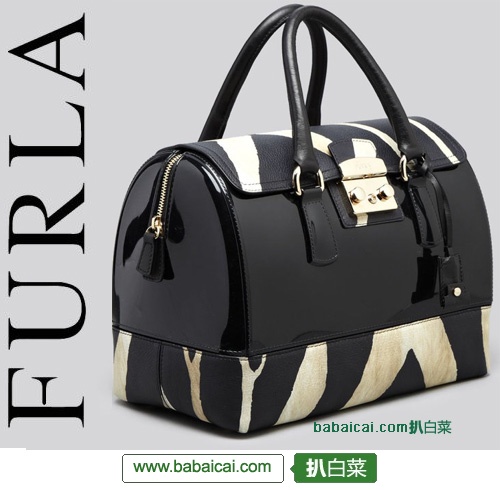 意大利产 Furla 中号 斑马纹糖果手提包(原价高达$448，现6.4折)，公码7.5折后$214.19